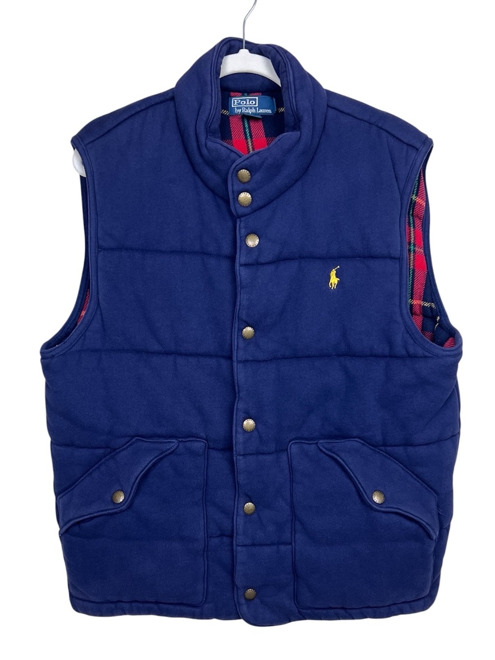Vintage Polo Ralph Lauren Quilted Puffer Vest L Lined Navy Blue Cotton Blend